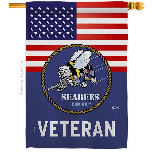 Guarderia 28 x 40 in. US Seabees Veteran House Flag with Armed Forces Navy Dbl-Sided Vertical Flags  Banner GU3858519